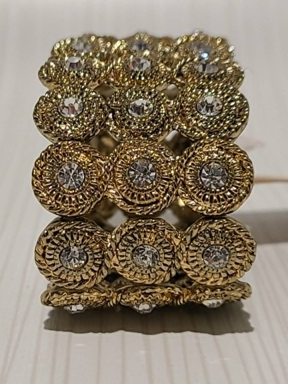 Hot Pink Brushed Gold Colour with Faux Crystals Stretch Bracelet